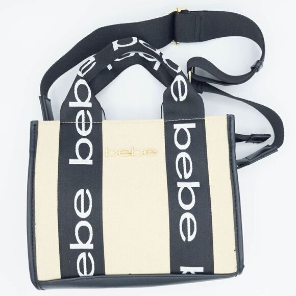 Bebe Hana Canvas Top Handle Crossbody Beige - Picture 1 of 5
